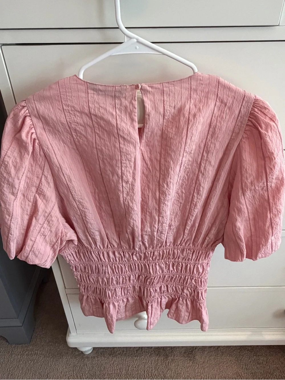 Women’s Pink Smocked Waist Puff Sleeve Top